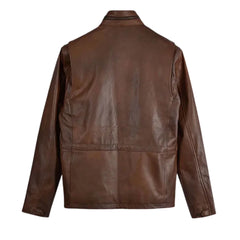 Men’s Classic Brown Four-Pocket Leather Field Jacket