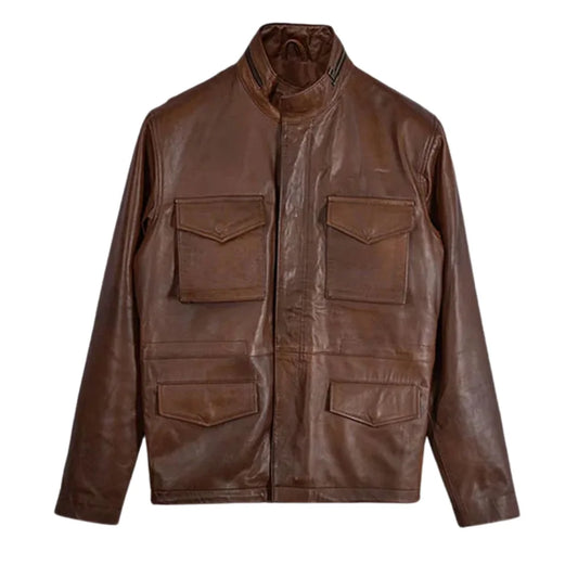 Men’s Classic Brown Four-Pocket Leather Field Jacket