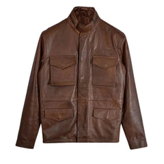 Men’s Classic Brown Four-Pocket Leather Field Jacket
