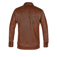 Men’s Classic Brown Shirt Collar Leather Jacket