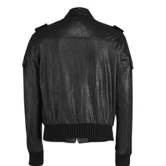 Men’s Vintage Black Leather Jacket with Epaulets