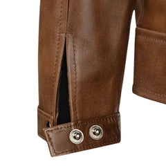 Men’s Classic Tan Leather Jacket with Snap Collar