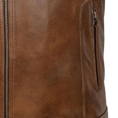 Men’s Classic Tan Leather Jacket with Snap Collar