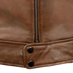 Men’s Classic Tan Leather Jacket with Snap Collar