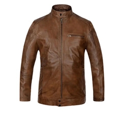 Men’s Classic Tan Leather Jacket with Snap Collar