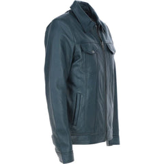Men's Classic Teal Leather Zip Jacket