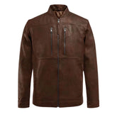 Men’s Classic Zip Brown Leather Jacket