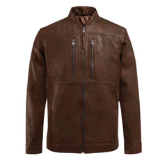 Men’s Classic Zip Brown Leather Jacket