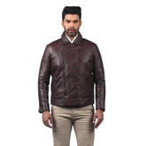 Men’s Tan Real Leather Asymmetrical Jacket