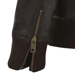 Men’s Dark Brown Bomber Leather Jacket with Epaulets