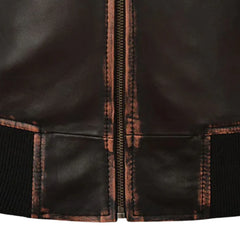 Men’s Dark Brown Leather Bomber Jacket with Contrast Stitching