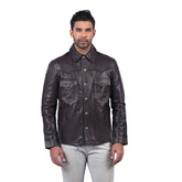 Men's Dark Brown Leather Button-Up Jacket