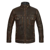 Men’s Dark Brown Leather Jacket with Buckle Collar