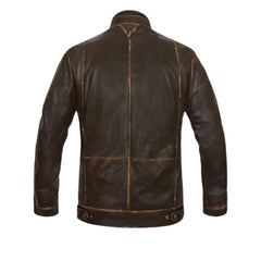 Men’s Dark Brown Leather Jacket with Buckle Collar