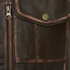 Men’s Dark Brown Leather Jacket with Buckle Collar