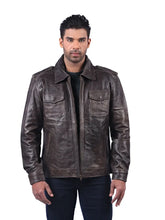 Men’s Dark Brown Leather Jacket with Flap Pockets Front