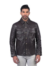 Men’s Dark Brown Leather Shirt Jacket Front