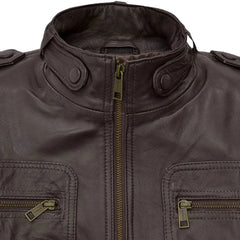 Men’s Dark Brown Multi-Pocket Leather Jacket