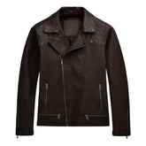 Men’s Dark Brown Quilted Shoulder Leather Jacket