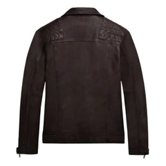 Men’s Dark Brown Quilted Shoulder Leather Jacket