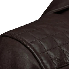 Men’s Dark Brown Quilted Shoulder Leather Jacket