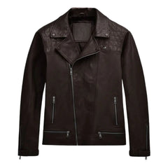 Men’s Dark Brown Quilted Shoulder Leather Jacket