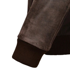 Men’s Dark Brown Suede Leather Bomber Jacket