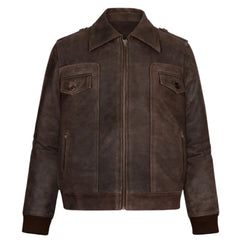 Men’s Dark Brown Suede Leather Bomber Jacket
