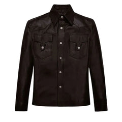 Men’s Dark Brown Western Style Leather Jacket
