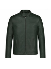 Men’s Dark Green Minimalist Leather Jacket Front