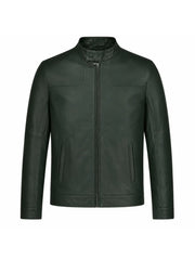 Men’s Dark Green Minimalist Leather Jacket Front