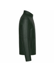 Men’s Dark Green Minimalist Leather Jacket Right