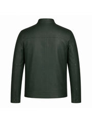 Men’s Dark Green Minimalist Leather Jacket Back