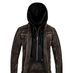 Men’s Brown Hooded Leather Jacket