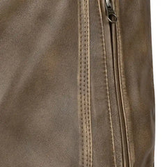 Men’s Brown Leather Jacket with Snap Collar