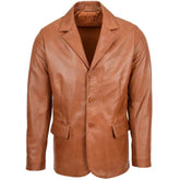 Men's Tan Leather Three-Button Blazer