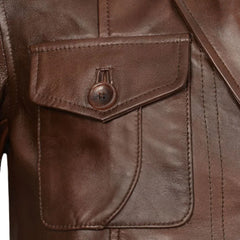 Men’s Four-Pocket Brown Leather Blazer Jacket
