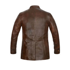 Men’s Four-Pocket Brown Leather Blazer Jacket