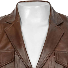 Men’s Four-Pocket Brown Leather Blazer Jacket