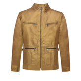 Men’s Golden Tan Leather Jacket with Zippered Pockets