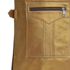 Men’s Golden Tan Leather Jacket with Zippered Pockets