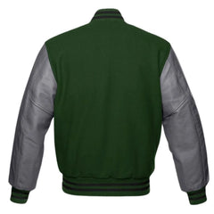 Men's Green Grey Leather Sleeves Baseball Jacket