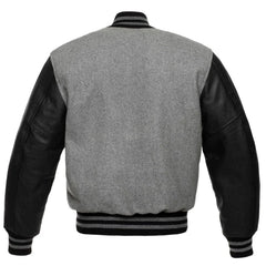 Men's Grey Black Leather Sleeves Varsity Jacket
