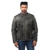 Men’s Grey Leather Zip Front Jacket