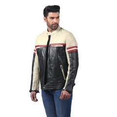 Men’s Ivory Black Stratos Leather Jacket