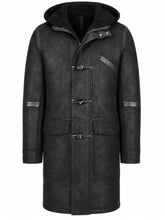 Men's Leather Black Winter Duffle Coat