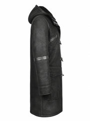 Men's Leather Black Winter Duffle Coat