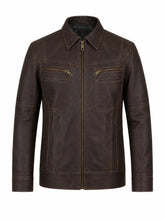 Men’s Leather Shirt Collar Jacket Front