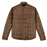 Men’s Light Brown Quilted Leather Shirt Jacket