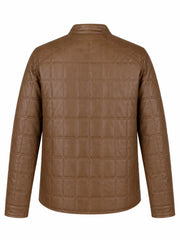 Men’s Light Brown Quilted Leather Shirt Jacket Back
